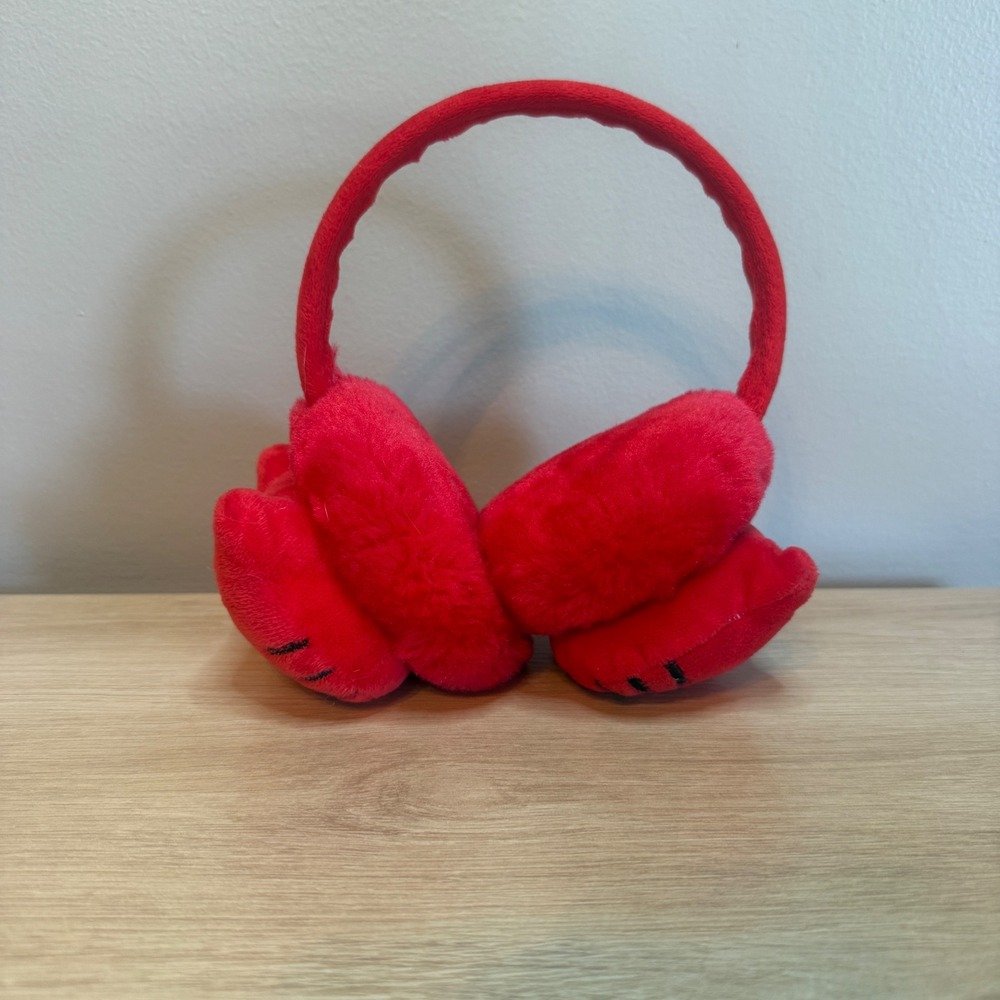 Sanrio Hello Kitty Red Plush Earmuffs Foldable Winter Ear Warmers Kawaii Anime